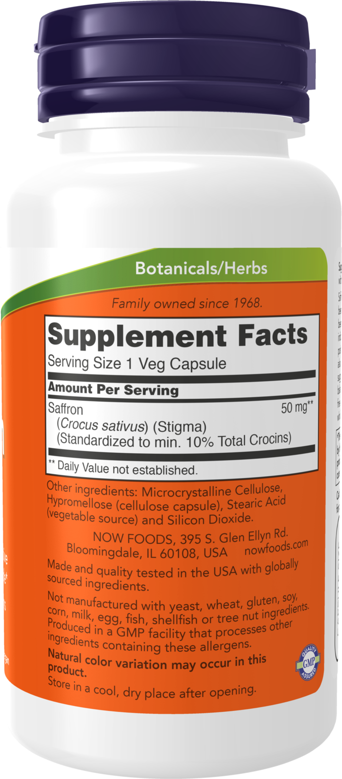 NOW Supplements, Saffron Whole Herb 50 mg with 10% Crocins, 60 Veg Capsules