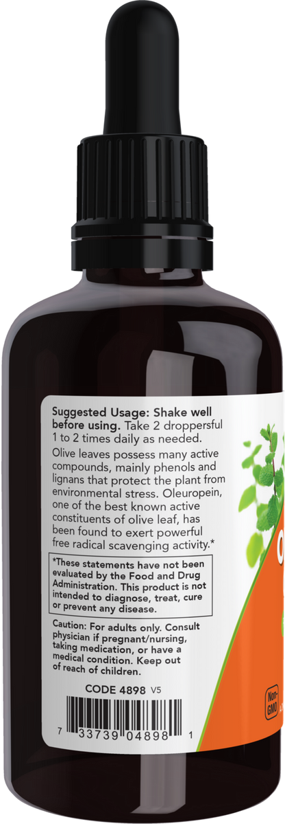 NOW Supplements, Olive Leaf Glycerite Liquid, Dropper Included, 2 oz