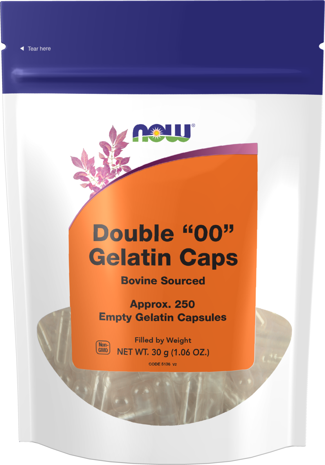 NOW Supplements, Empty Gelatin Caps, Double "00", Bovine, 250 Gel Caps