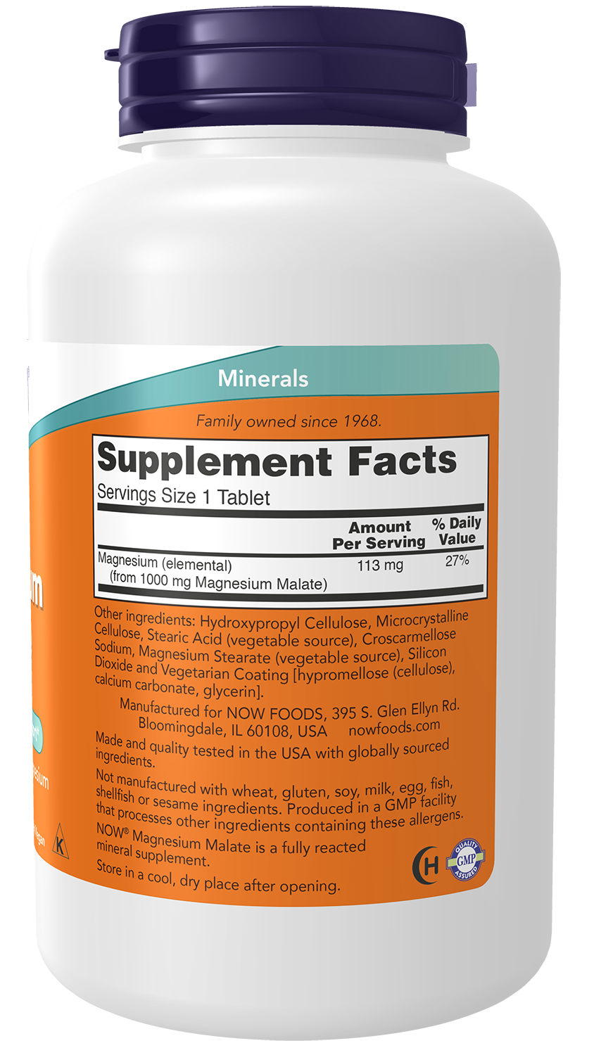 NOW Supplements, Magnesium Malate 1000 mg, Energy Production*, 180 Tabs