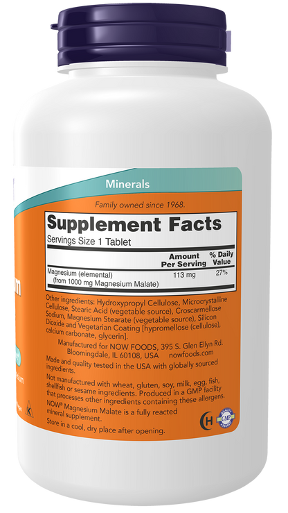 NOW Supplements, Magnesium Malate 1000 mg, Energy Production*, 180 Tabs