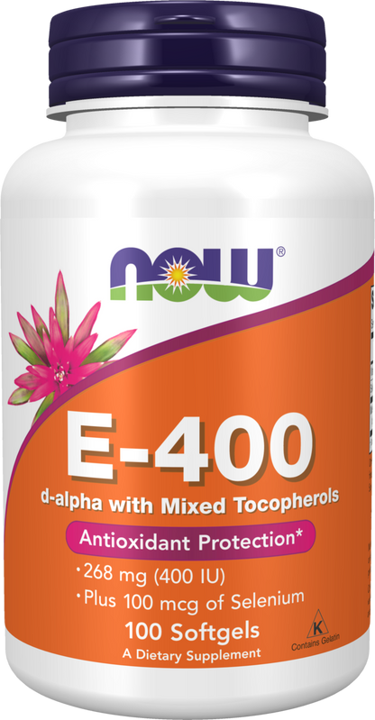 NOW Supplements, Vitamin E-400 IU, Mixed Tocopherols, Antioxidant Protection*, 100 Softgels