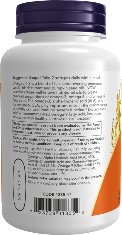NOW Supplements, Omega 3-6-9 1000 mg, 100 Softgels
