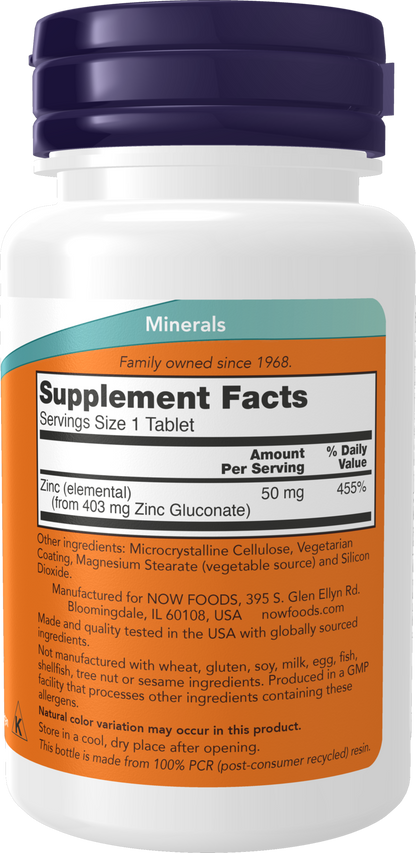 NOW Supplements, Zinc (Zinc Gluconate) 50 mg, Immune Support*, 100 Tabs