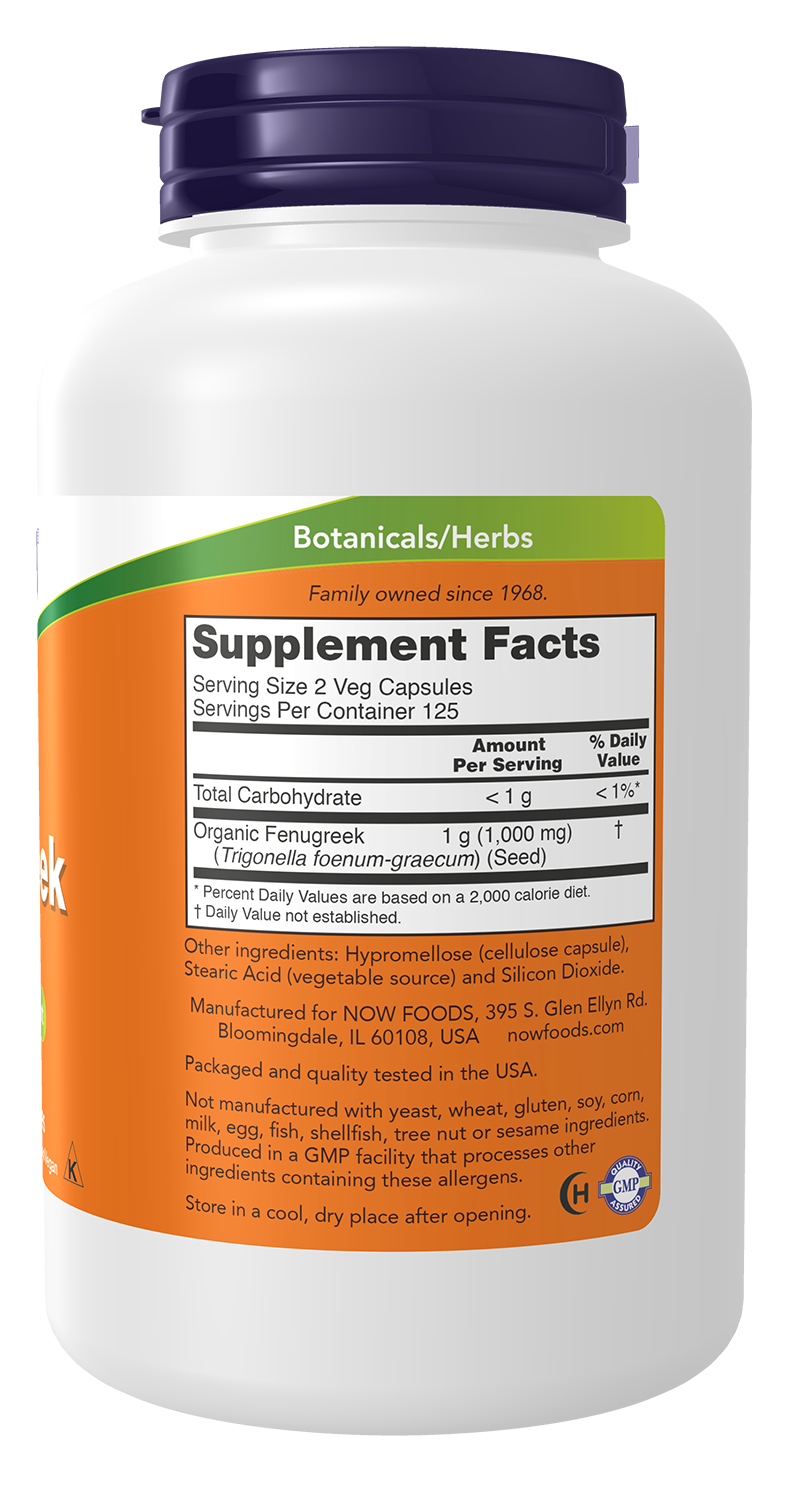 NOW Supplements, Fenugreek 500 mg, Herbal Supplement, 250 Veg Caps