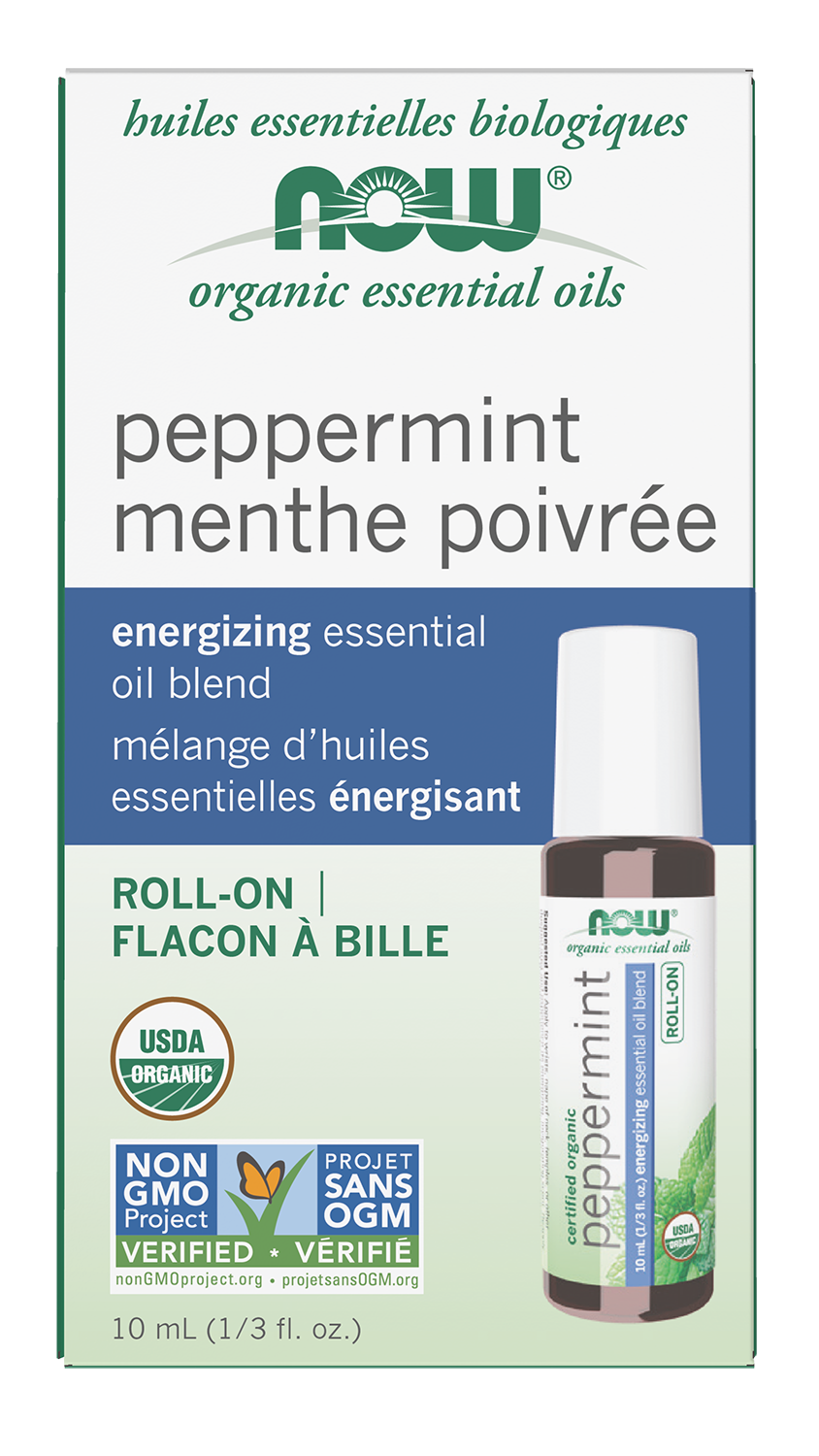NOW Essential Oils, Organic Peppermint Energizing Roll-On, 10 mL