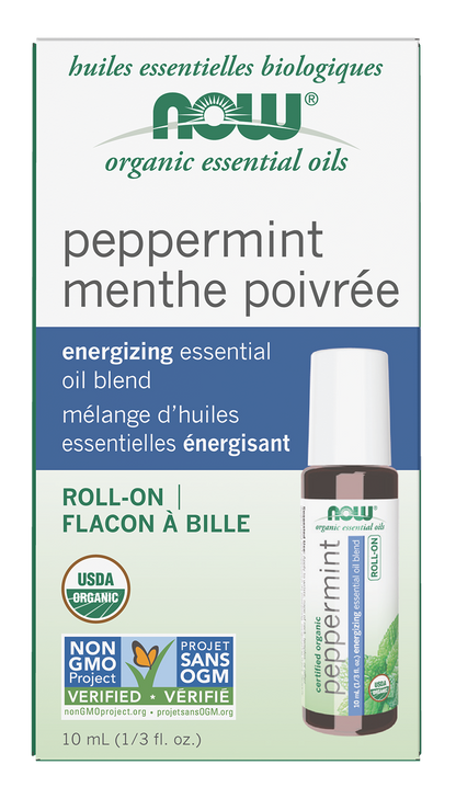 NOW Essential Oils, Organic Peppermint Energizing Roll-On, 10 mL