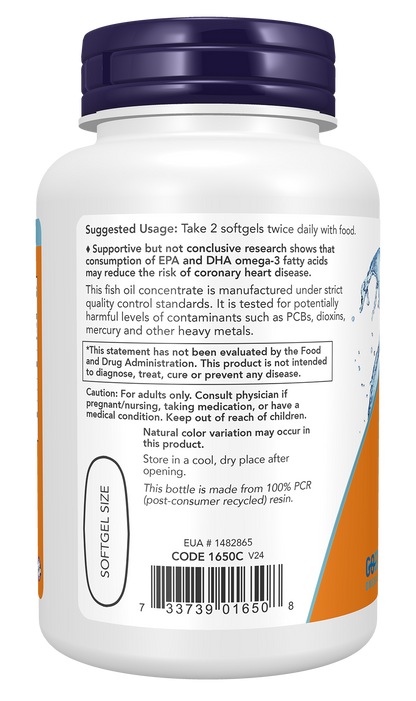NOW Supplements, Omega-3, Molecularly Distilled, 100 Softgels