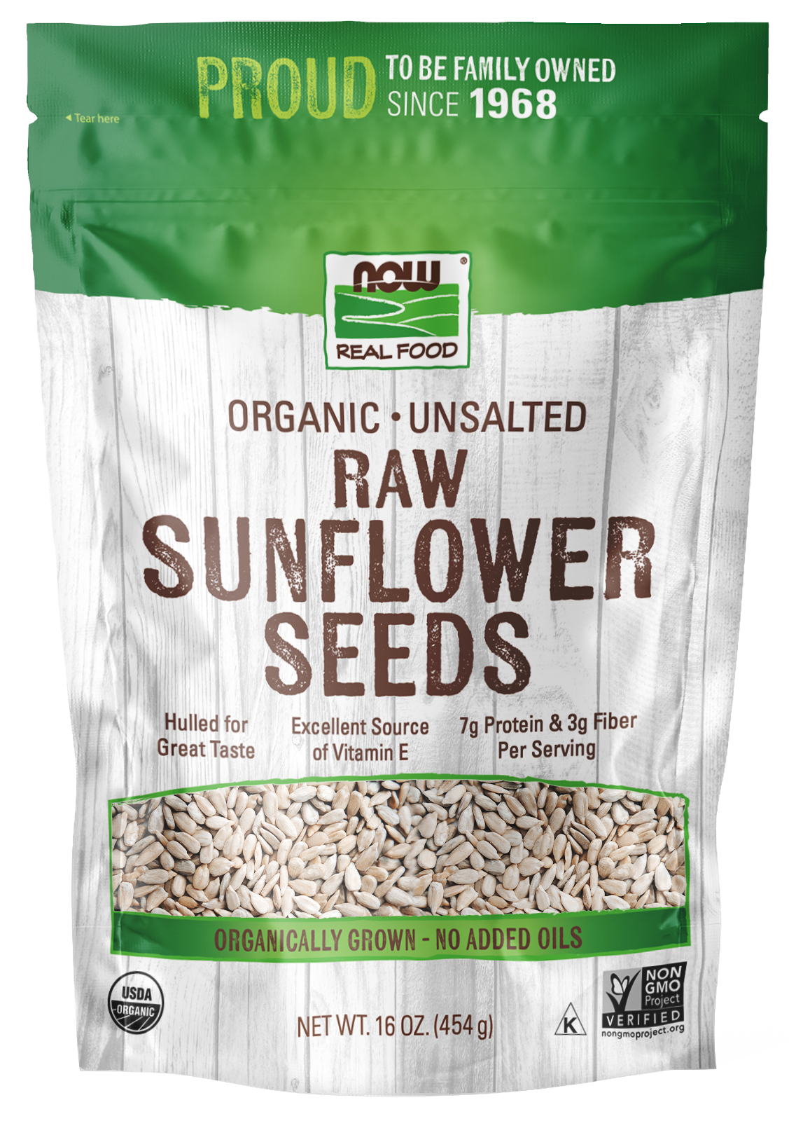 NOW Foods, Certified Organic Sunflower Seeds, Raw, Unsalted, 16 oz