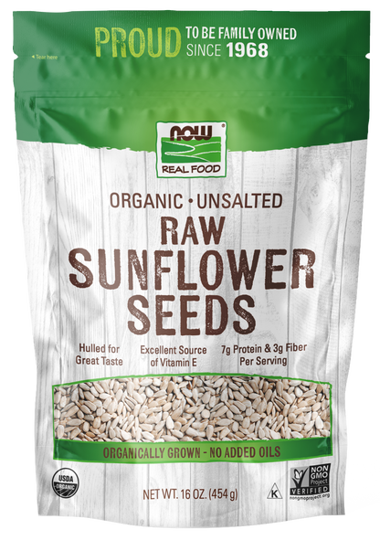 NOW Foods, Certified Organic Sunflower Seeds, Raw, Unsalted, 16 oz