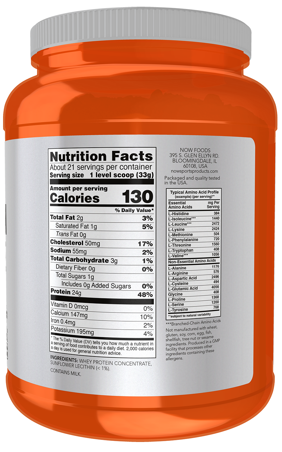 NOW Sports, Whey Protein Concentrate 24 g, Unflavored Powder, 1.5 lbs