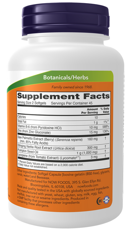 NOW Supplements, Prostate Support w/ Standardized Saw Palmetto, 90 Softgels