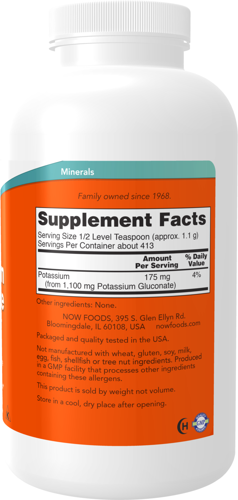 NOW Supplements, Potassium Gluconate Pure Powder 175 mg, 1-lb