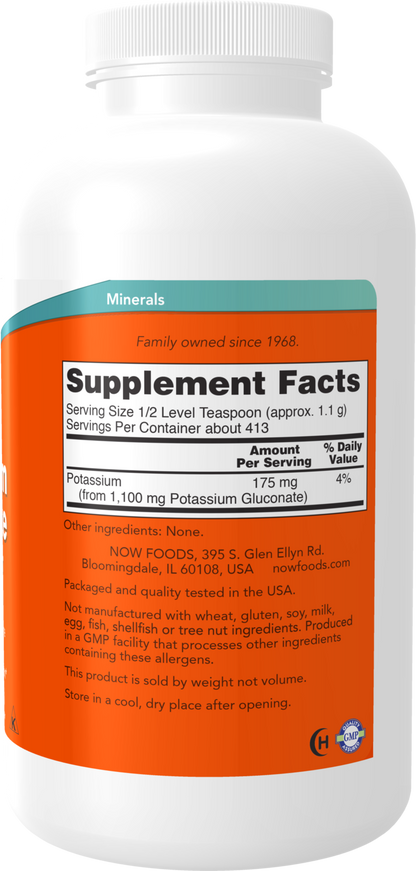 NOW Supplements, Potassium Gluconate Pure Powder 175 mg, 1-lb