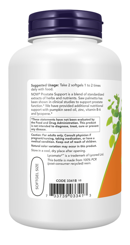 NOW Supplements, Prostate Support w/Standardized Saw Palmetto, 180 Softgels