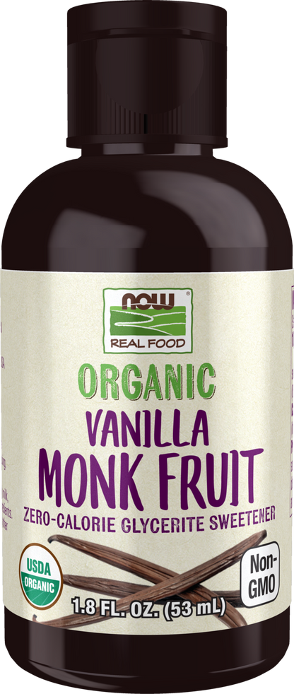 NOW Foods, Organic Liquid Monk Fruit, Vanilla, Zero-Calorie, 1.8  fl. oz