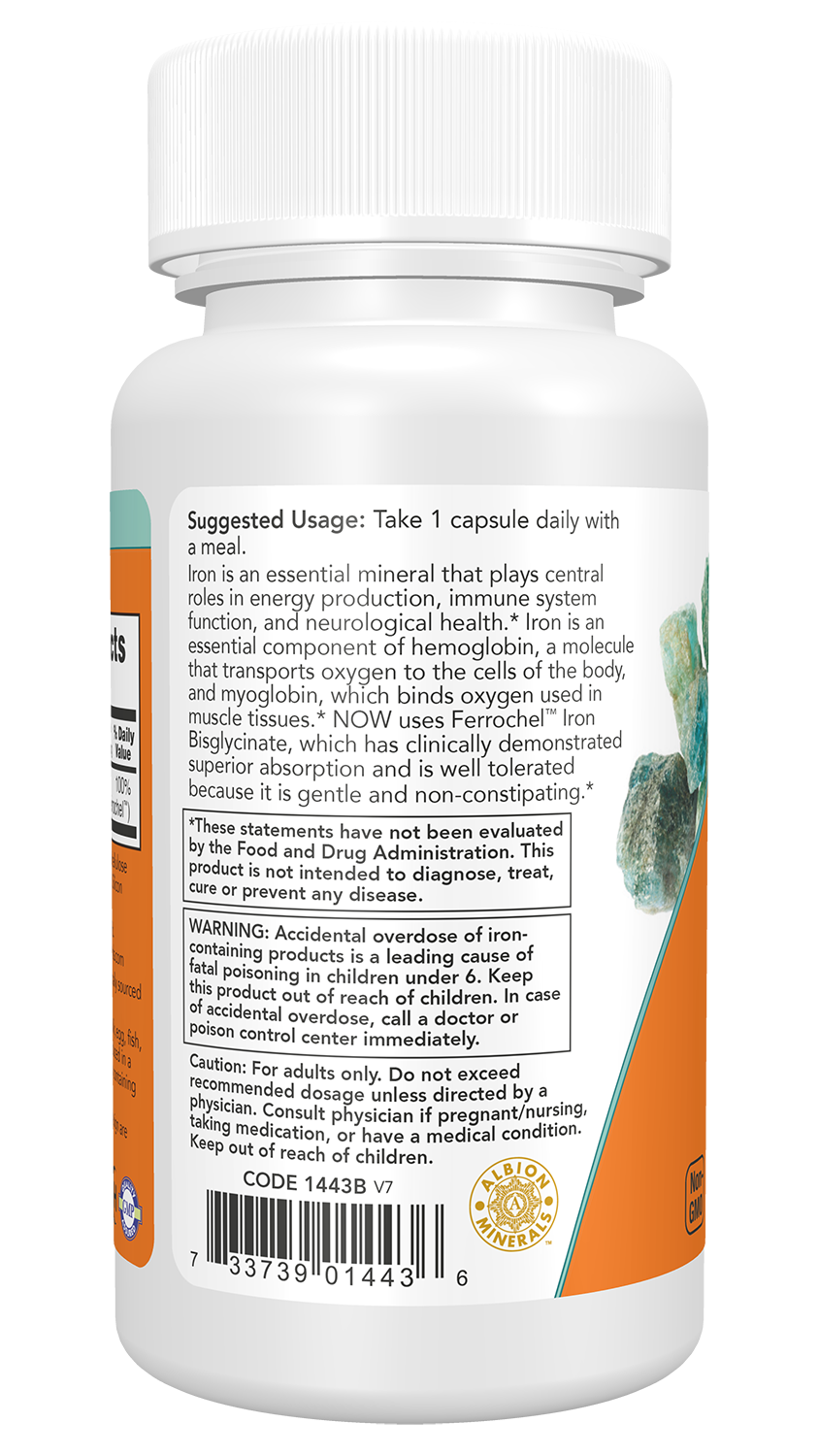 NOW Supplements, Iron 18 mg, Non-Constipating*, 120 Veg Caps