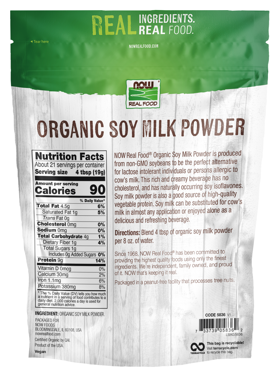 NOW Foods, Organic Soy Milk Powder, Instant Mix, Dairy Alternative, 14 oz
