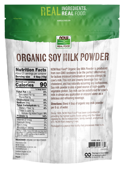 NOW Foods, Organic Soy Milk Powder, Instant Mix, Dairy Alternative, 14 oz