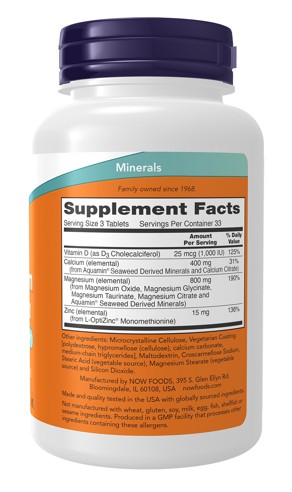 NOW Supplements, Magnesium & Calcium, With Vitamin D3 and Zinc, 100 Tabs