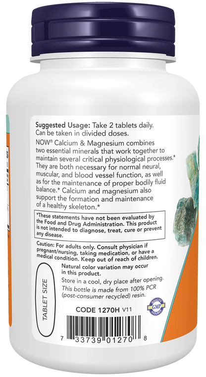 NOW Supplements, Calcium & Magnesium 2:1 Ratio, High Potency, 100 Tabs