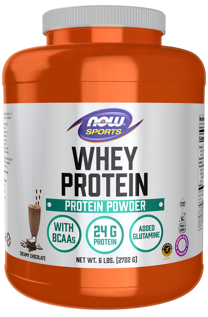 NOW Sports, Whey Protein 24 g With BCAAs, Creamy Chocolate Flavor, 6 lbs