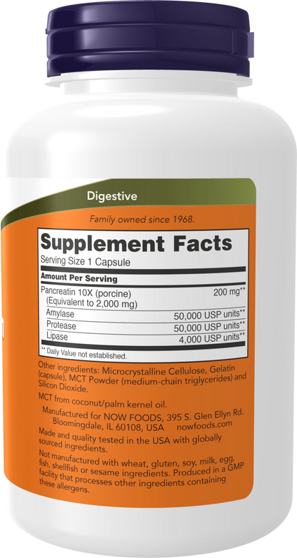 NOW Supplements, Pancreatin 2000, Protease, Amylase Enzymes, 250 Caps