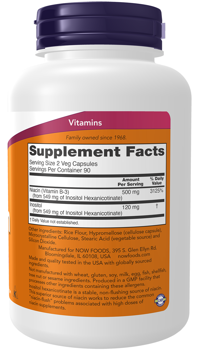 NOW Supplements, Niacin (Vitamin B-3) 250 mg, Flush-Free, 180 Veg Caps