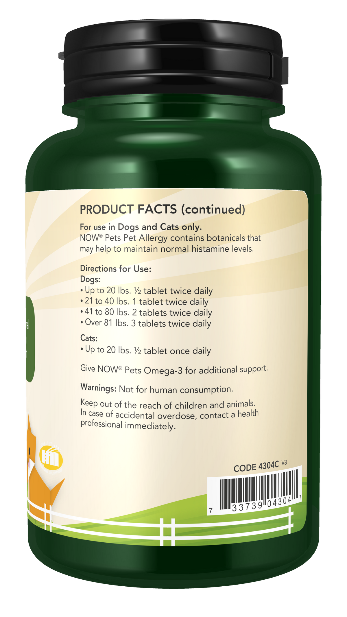 NOW Pet Health, Pet Allergy Supplement, Cats & Dogs, 75 Chewable Tablets