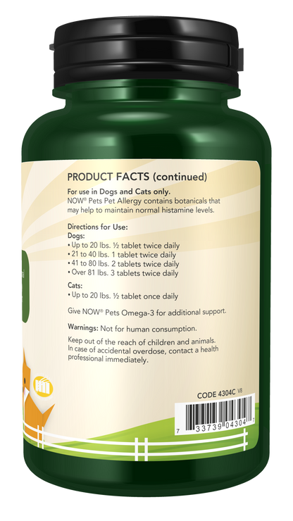 NOW Pet Health, Pet Allergy Supplement, Cats & Dogs, 75 Chewable Tablets