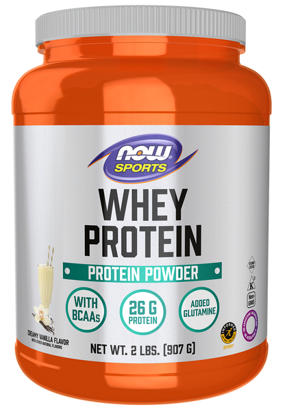 NOW Sports, Whey Protein 26 g With BCAAs, Creamy Vanilla Flavor, 2 lbs