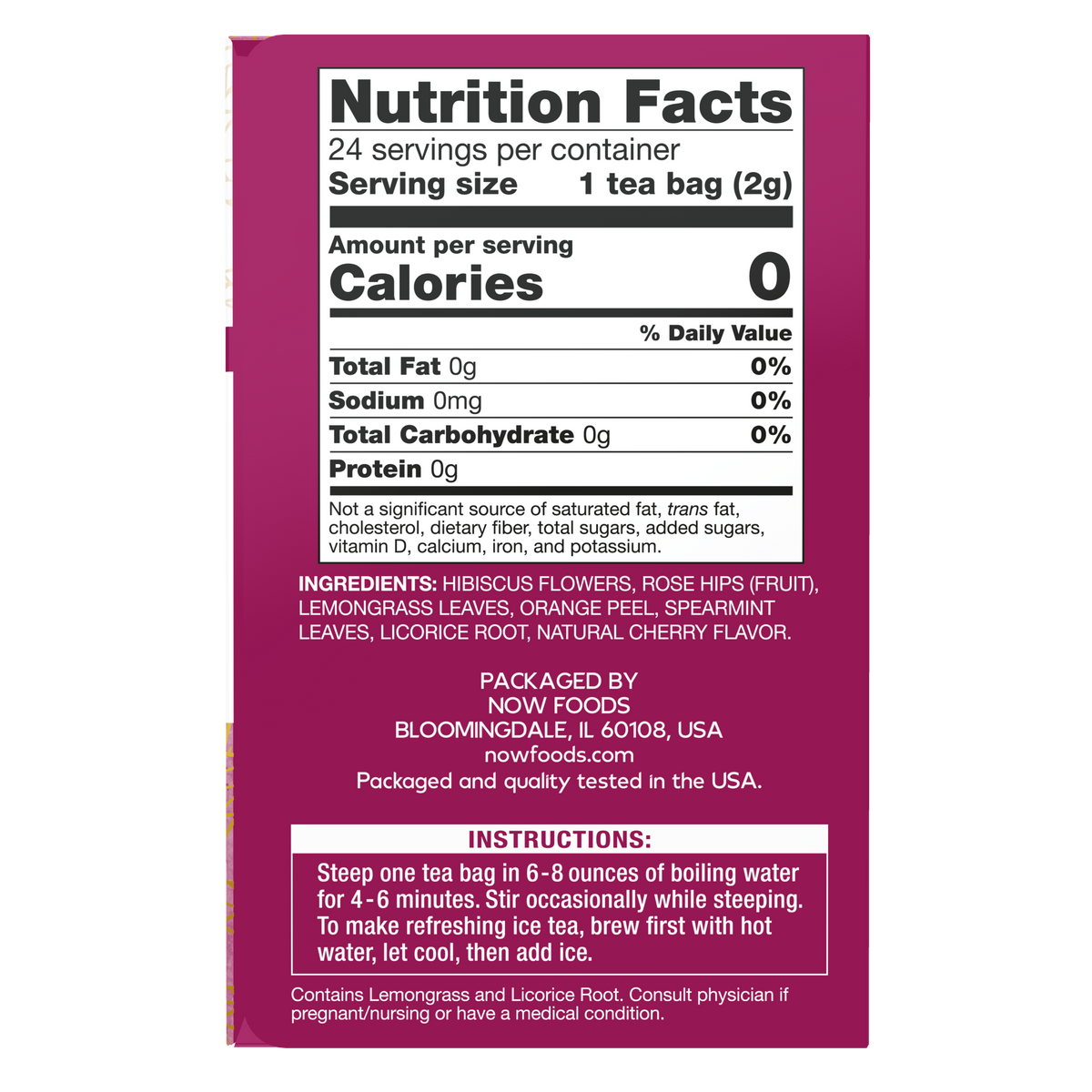 NOW Give a Tea®,  Heavenly Hip Hibiscus™, Hibiscus Herbal Punch Tea, Everyday Wellness with the Refreshing Punch of Hibiscus Flowers, Caffeine Free, 24 Tea Bags