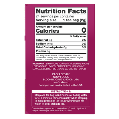 NOW Give a Tea®,  Heavenly Hip Hibiscus™, Hibiscus Herbal Punch Tea, Everyday Wellness with the Refreshing Punch of Hibiscus Flowers, Caffeine Free, 24 Tea Bags