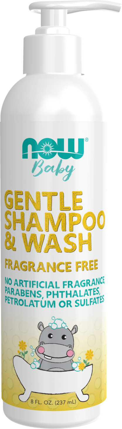 NOW Baby, Gentle Shampoo & Wash, Fragrance Free with No Artificial Fragrance, Parabens, Phthalates, Petrolatum or Sulfates, 8-Ounce