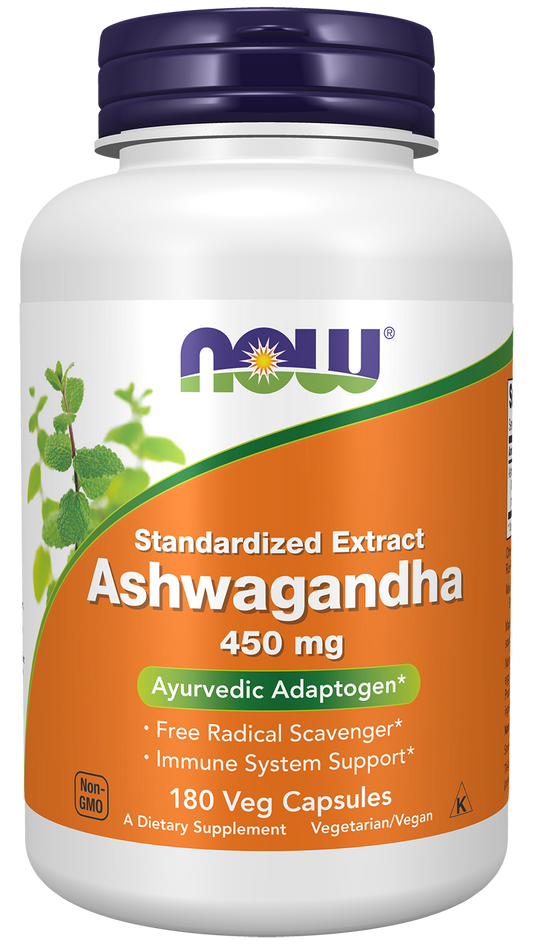 NOW Supplements, Ashwagandha 450 mg (Standardized Extract), 180 Veg Caps