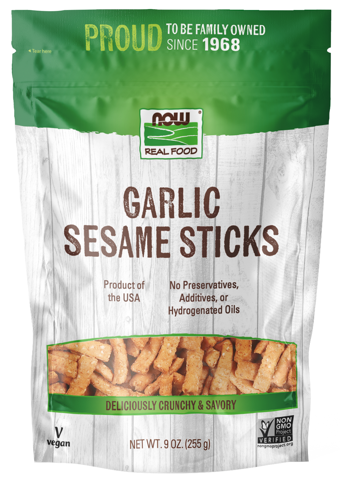 NOW Foods, Garlic Sesame Sticks, Deliciously Crunchy and Savory, 9 oz