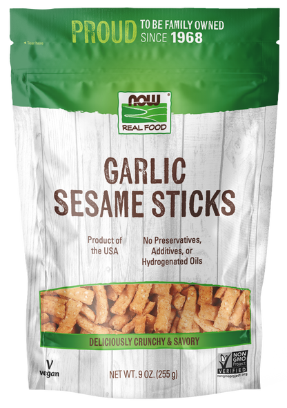 NOW Foods, Garlic Sesame Sticks, Deliciously Crunchy and Savory, 9 oz