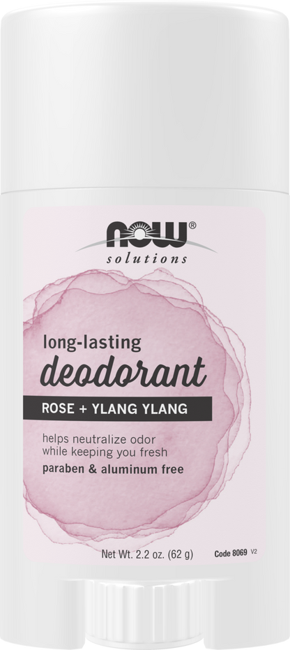 NOW Solutions, Long-Lasting Deodorant Stick, Rose Ylang Ylang, 2.2 oz