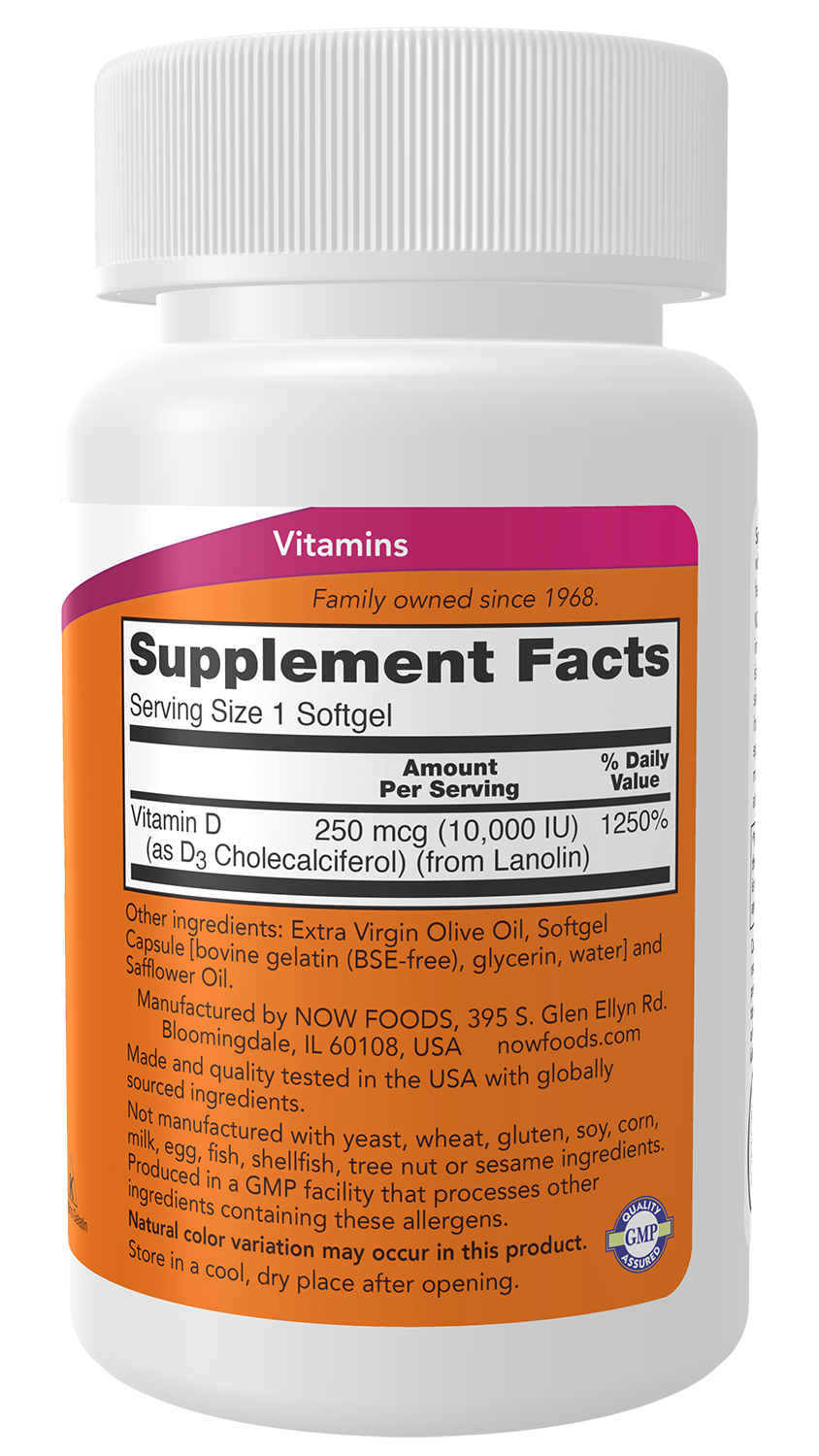 Now Foods, Vitamin D-3, High Potency, 10,000 Iu, 30 Softgels