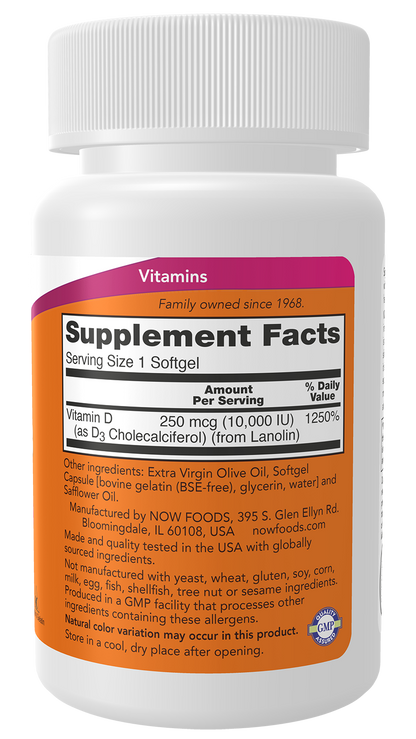 Now Foods, Vitamin D-3, High Potency, 10,000 Iu, 30 Softgels
