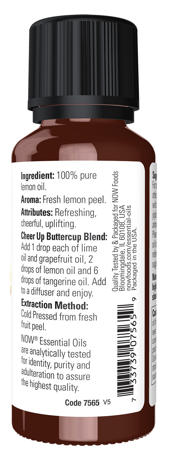 NOW Essential Oils, Lemon Oil, Undiluted, Cold Pressed, 1 fl. oz