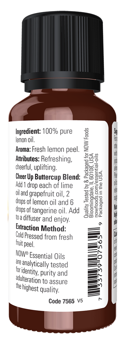 NOW Essential Oils, Lemon Oil, Undiluted, Cold Pressed, 1 fl. oz