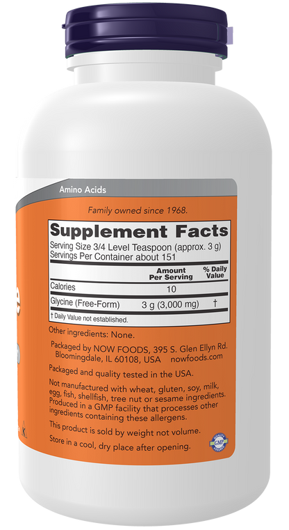 NOW Supplements, Glycine Powder,  Cognitive Support*, 1 lb