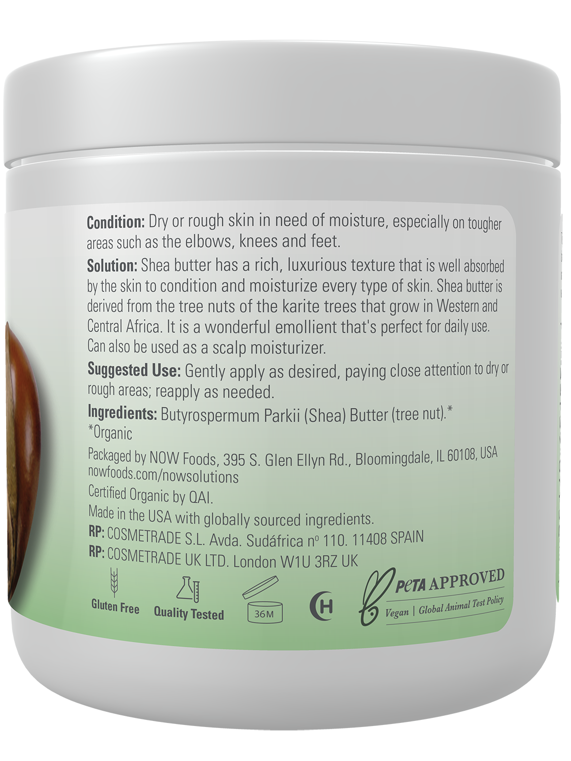 NOW Solutions, Certified Organic Shea Butter, Moisturizer, 7 oz