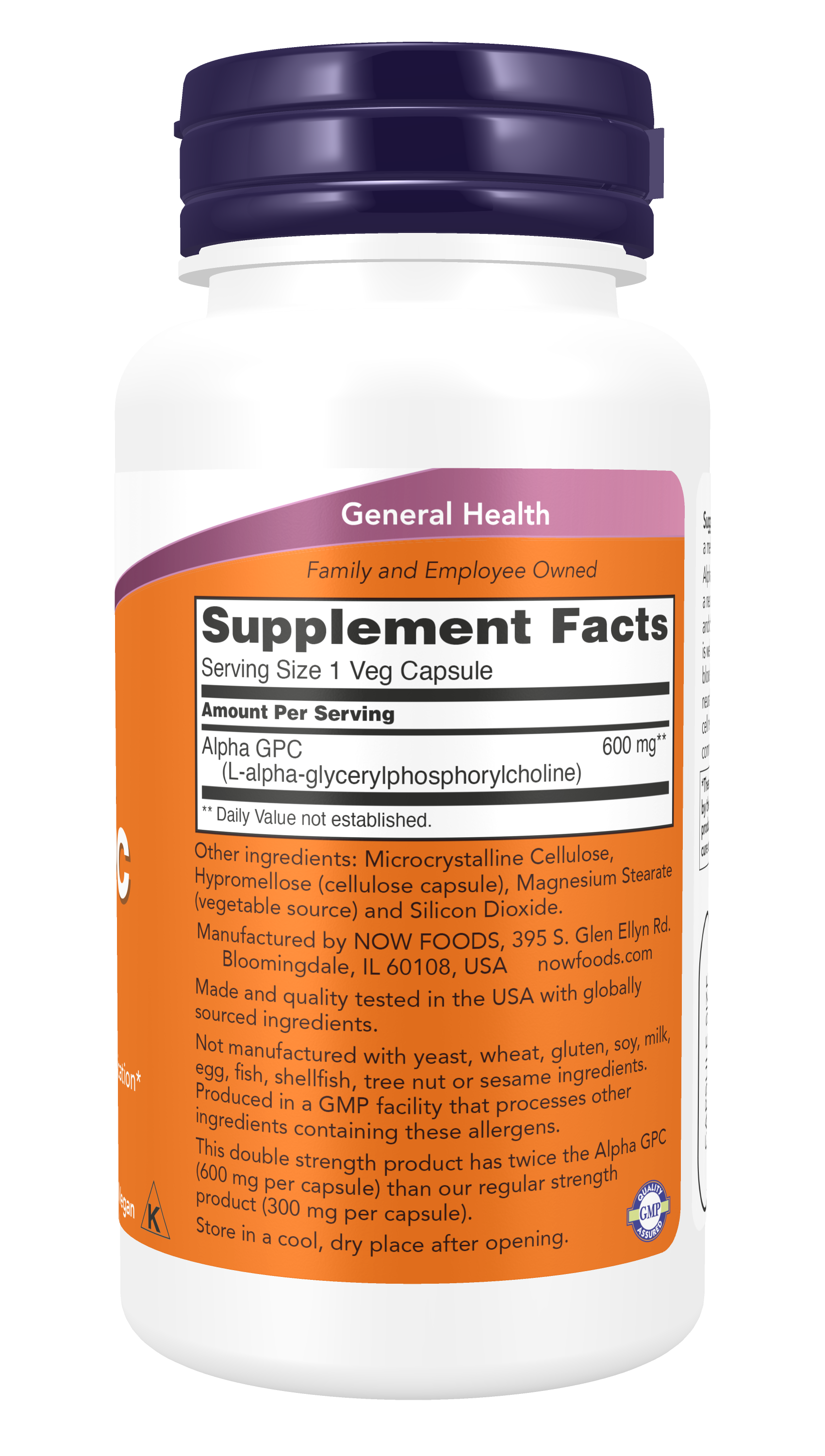 NOW Supplements, Alpha GPC 600 mg, Brain Support*, 60 Veg Caps