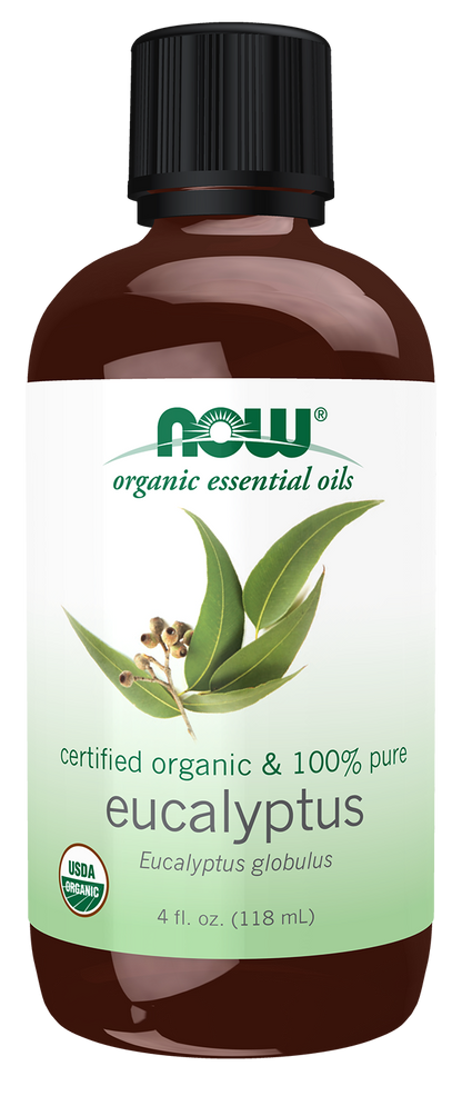 NOW Essential Oils, Organic Eucalyptus Globulus Oil, Steam Dist., 4 fl. oz