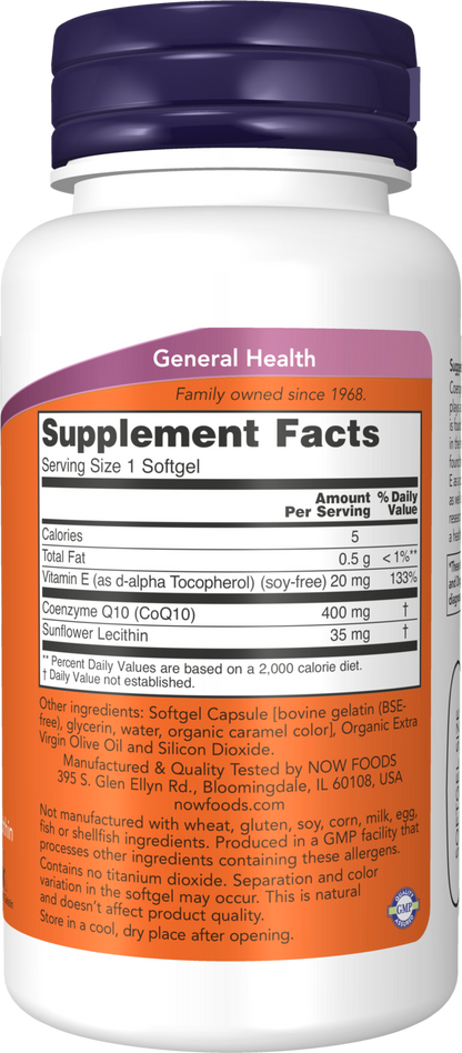 NOW Supplements, CoQ10 400 mg, Pharmaceutical Grade, 30 Softgels
