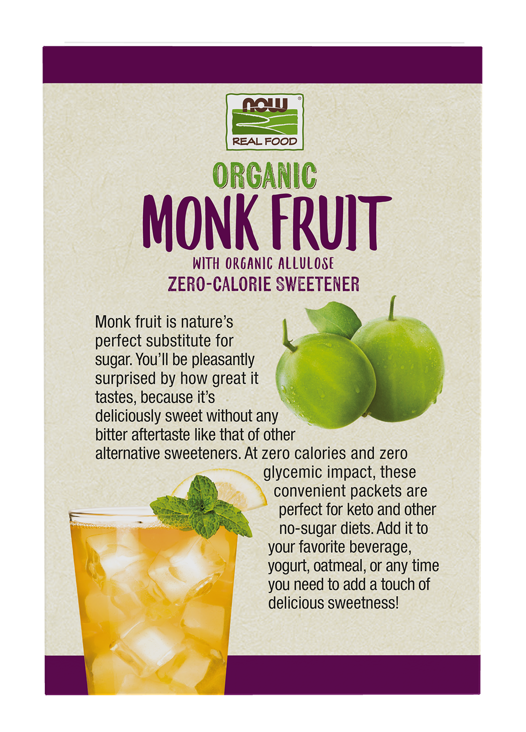 NOW Foods, Organic Monk Fruit, Zero-Calorie Sweetener, Non-GMO, 70 Packets