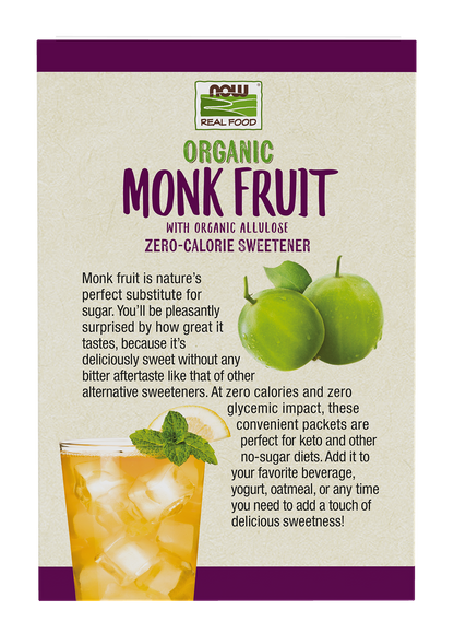 NOW Foods, Organic Monk Fruit, Zero-Calorie Sweetener, Non-GMO, 70 Packets