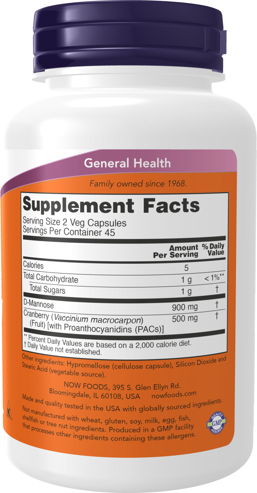 NOW Supplements, Mannose Cranberry, Dual Action Formula*, 90 Veg Caps